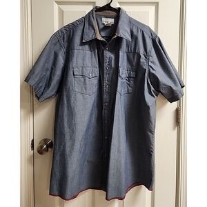 Wrangler Wrancher Shirt Men  2XT Tall Blue Reflective Pearl Snap Short Sleeve